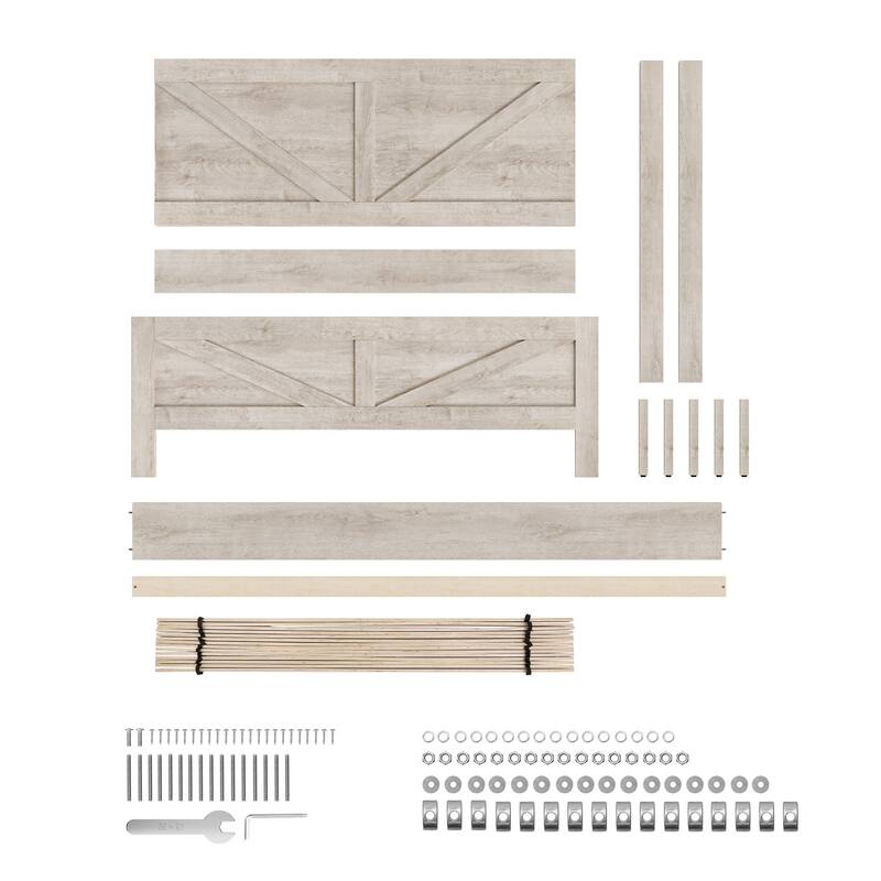 King/Queen Size Wood Platform Bed Frame With Headboard, Solid Wood Platform Bed, No Box Spring Needed, Easy Assembly