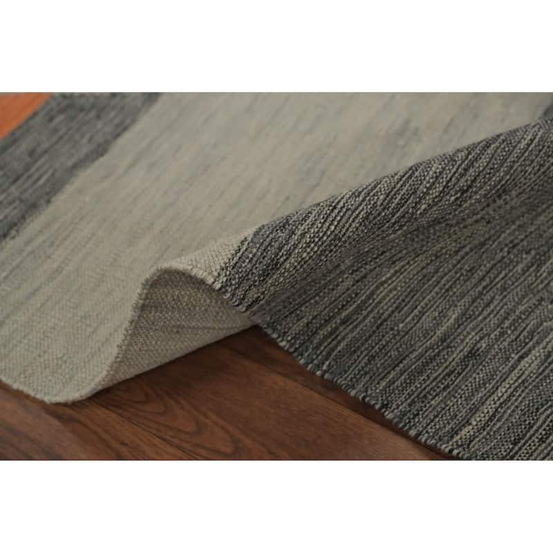Hand Woven Oriental 100% Wool Carpet Southwestern Modern Greys & Charcoal Kilim Runner Rug - 11' 7'' X 2' 8''