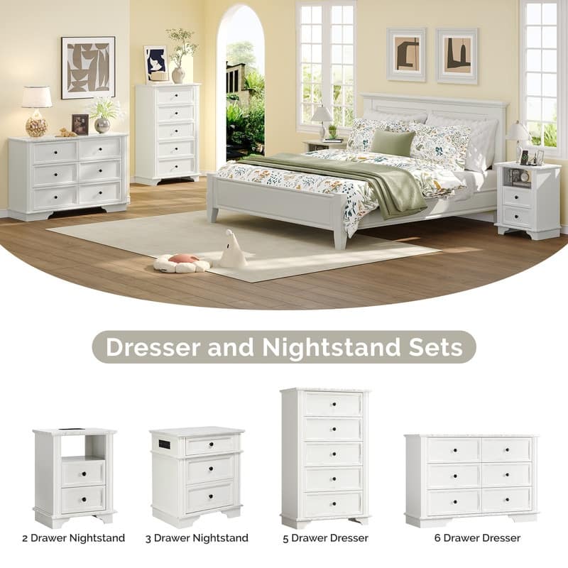 White MDF 2-Drawer Nightstand with Outlet, Black Brushed Handles, 19.7x13.8x25.8in - 1pc