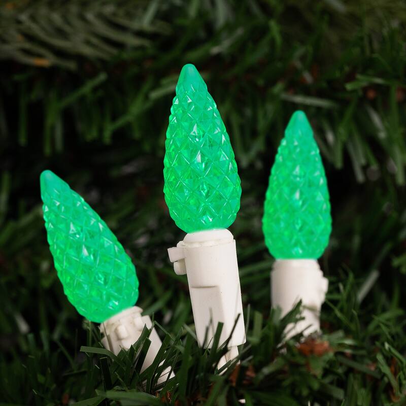 LED C6 Faceted Christmas Lights - Green - 22.5' White Wire - 70ct