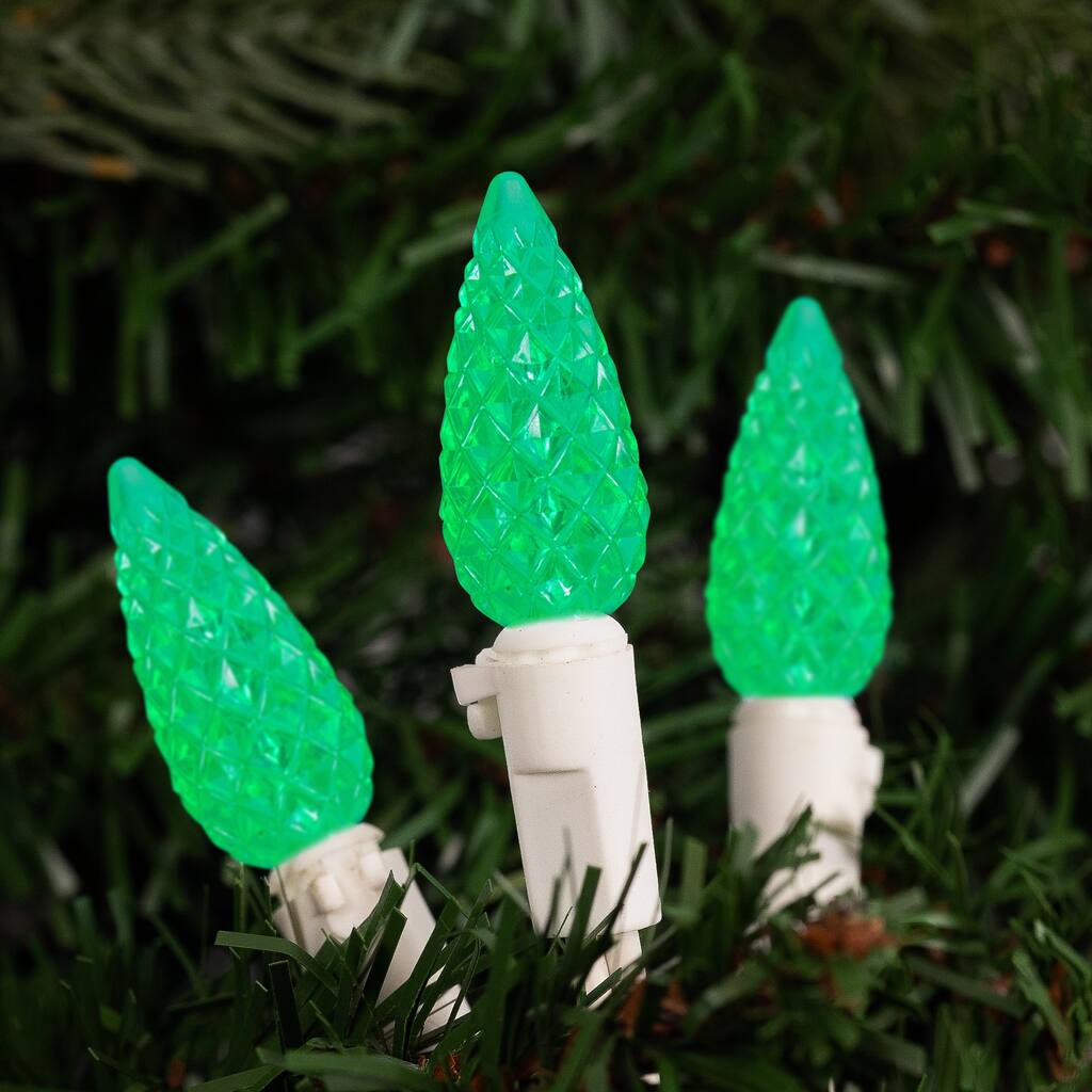 LED C6 Faceted Christmas Lights - Green - 22.5' White Wire - 70ct