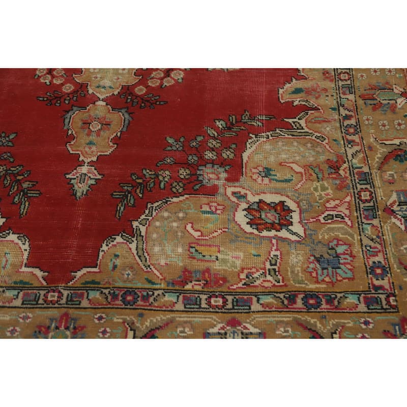 Hand Knotted Oriental 100% Wool Carpet Traditional Floral Red Tabriz Area Rug - 9' 5'' X 6' 2''