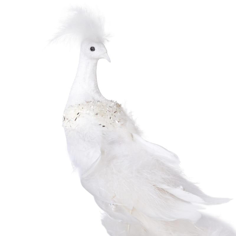 Glittered Peacock Clip-on Christmas Ornament - 14" - White