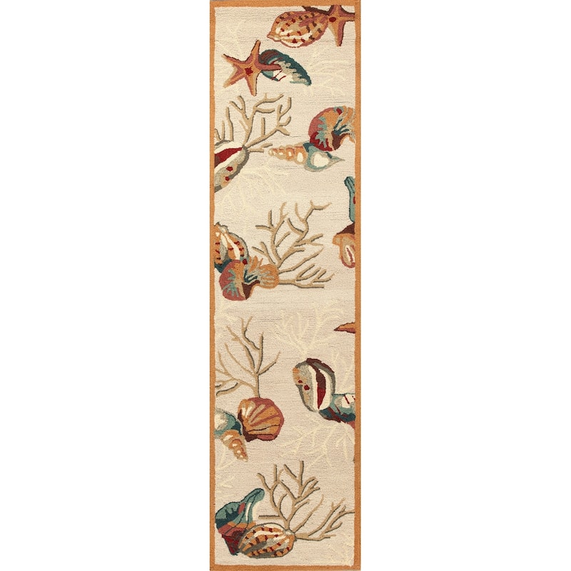 Domani Mohana Beige Deep Sea Hand-Hooked Area Rug - 2' x 7'6" Runner - Beige