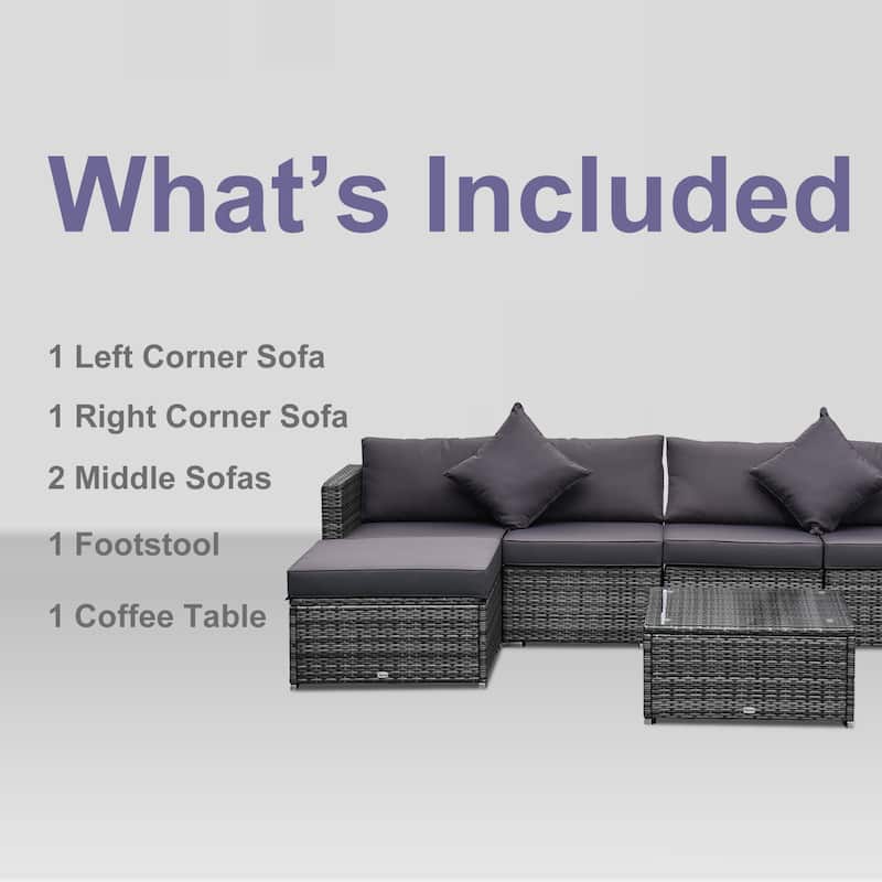 Outsunny 6-Piece Outdoor Patio Rattan Wicker Furniture Set with Comfortable Cotton Cushions, Removable Slip Covers