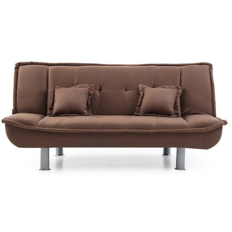 Tufted Microfiber Straight Armless Sofa with Throw Pillows - 74" - Brown
