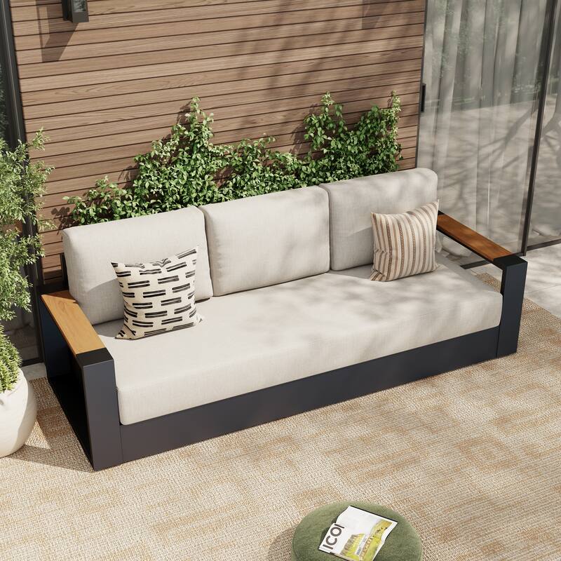 Modern Aluminum Frame Outdoor 3-Seater Sofa with Thick Cushions