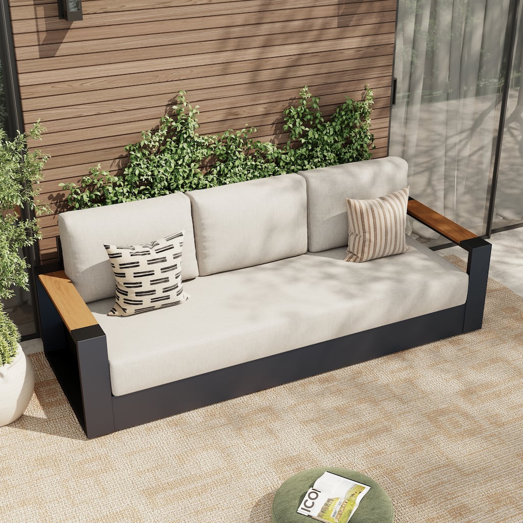 Modern Aluminum Frame Outdoor 3-Seater Sofa with Thick Cushions