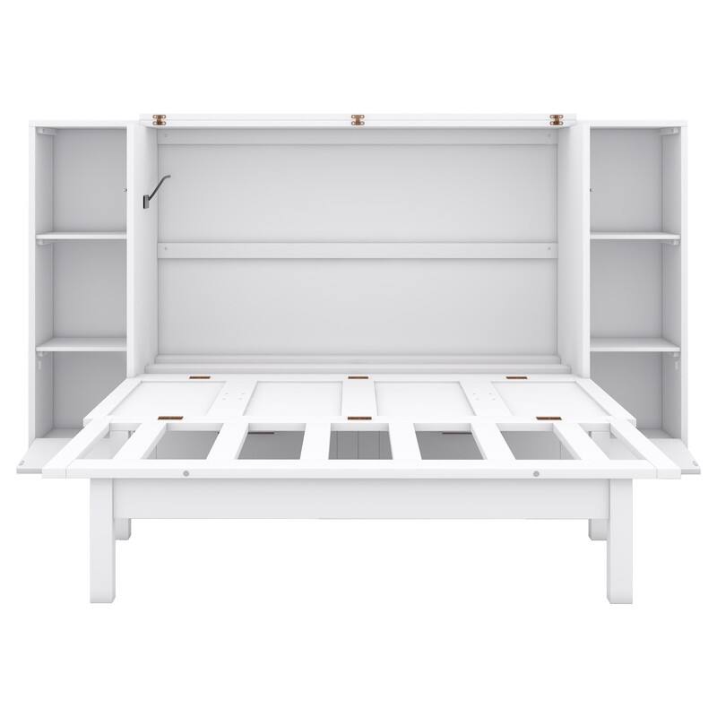 Murphy Bed with Shelves, Drawers and USB Ports,Gray