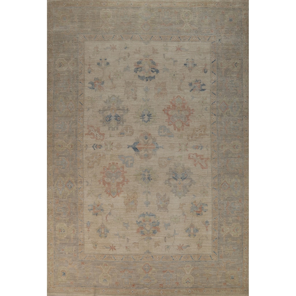 Vegetable Dye Oushak Turkish Rug Handmade Wool Carpet - 9'3"x 12'5"