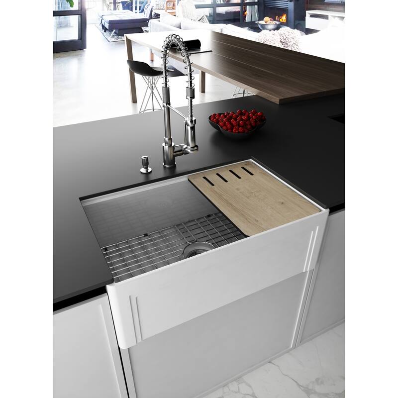 Devon 30 in. Fireclay Workstation Reversible Farmhouse Kitchen Sink - White