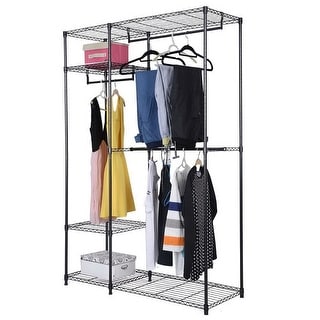 4-Tier Rod Closet Organizer Garment Rack Clothes Storage Hanger Shelf ...