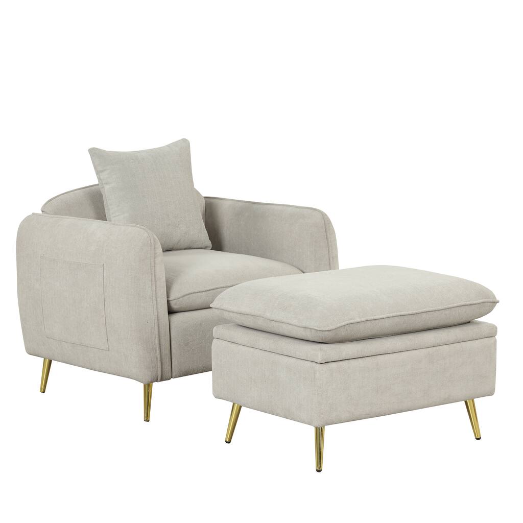 Deluxe Upholstered Accent Chair with Hidden Storage Ottoman