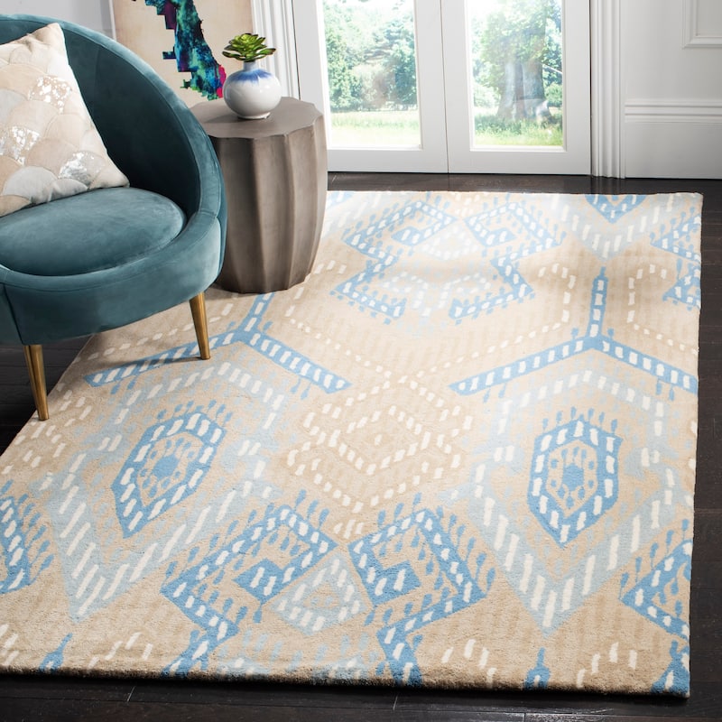 SAFAVIEH Handmade Wyndham Montana Modern Wool Rug - 8' x 10' - Beige/Blue