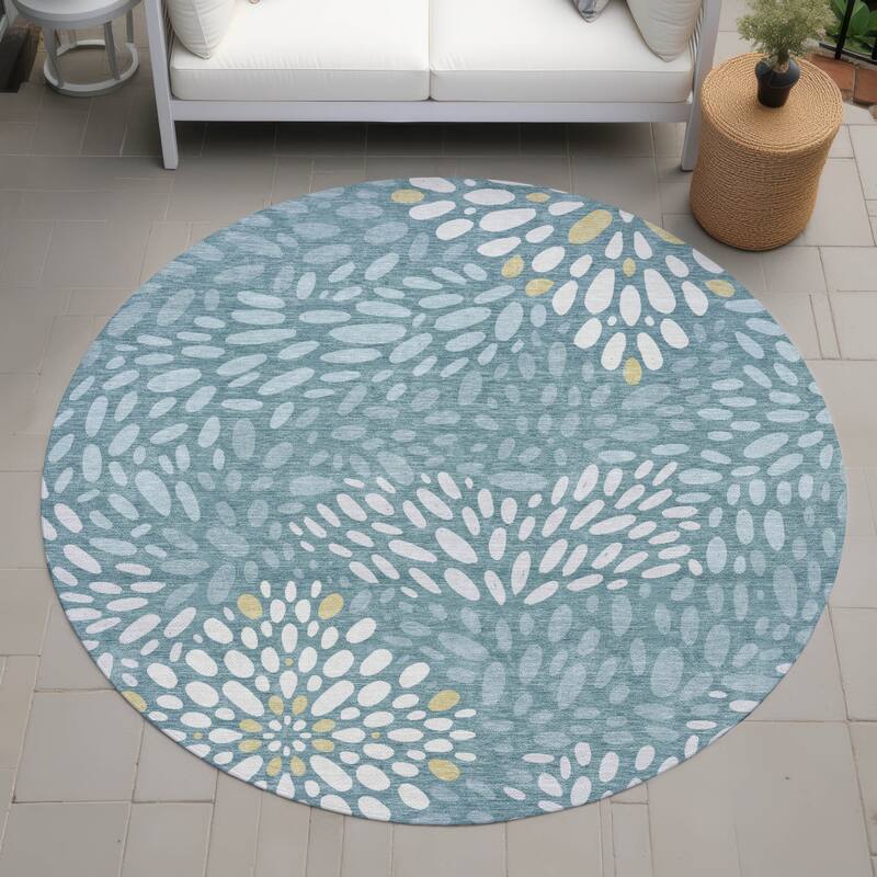 Machine Washable Indoor/ Outdoor Modern Genoa Chantille Rug - Teal - 8' x 8'