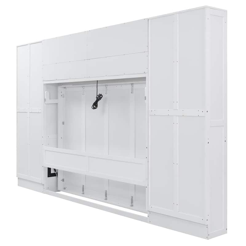 Queen Size Murphy Bed with Closet, Drawers, and Shelves - Space-Saving Wall Bed with Integrated Storage for Small Rooms