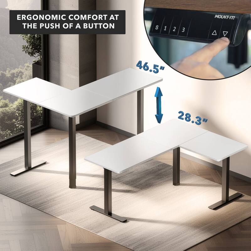 Mount-It! XL 75"W Electric Corner Adjustable Standing Desk, White (MI-15029)