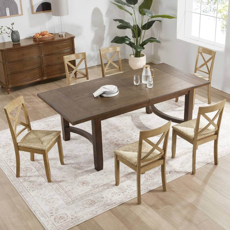 Bohemian 17" W Natural Weave Seagrass Rattan Seat Cross Back Dining Chairs - Set of 6 - Brown