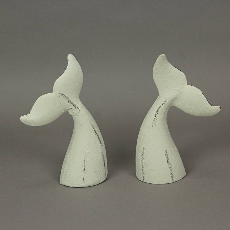Zeckos White Cast Iron Whale Tail Bookends (Set Of 2 ) - 6.5 X 4 X 1.5 inches