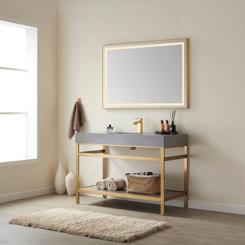 Funes 48" Single Vanity, Metal Support with Stone Top and Mirror - 48''x22''