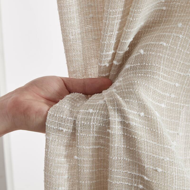 HLC.ME Emily Faux Linen Semi Sheer Light Filtering Transparent Grommet Lightweight Window Curtains Drapery Panels, 2 Panels