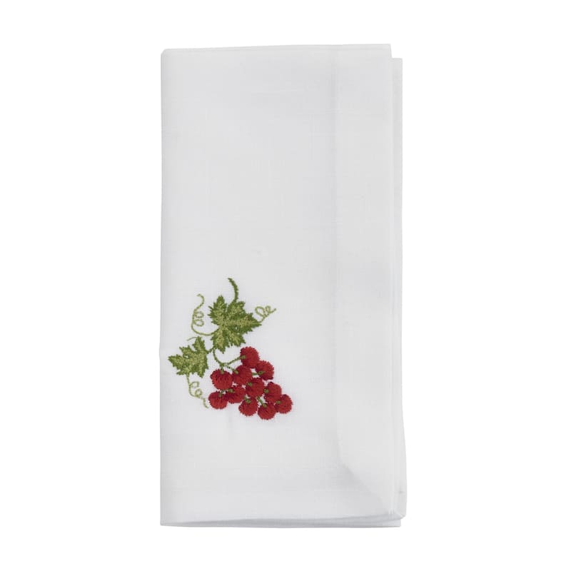 Embroidered Table Napkins With Grapes Design (Set of 4) - 20"x20"