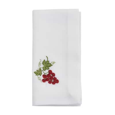 Embroidered Table Napkins With Grapes Design (Set of 4) - 20"x20"
