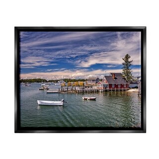 Stupell Seaside Marina Boat Harbor Framed Floater Canvas Wall Art by ...
