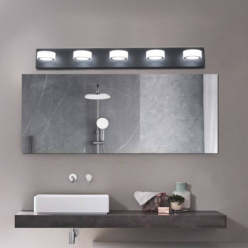 37" Modern 5-Light LED Vanity Light Fixture - with Acrylic Light Shades - Energy-Efficient Bathroom Wall Sconce