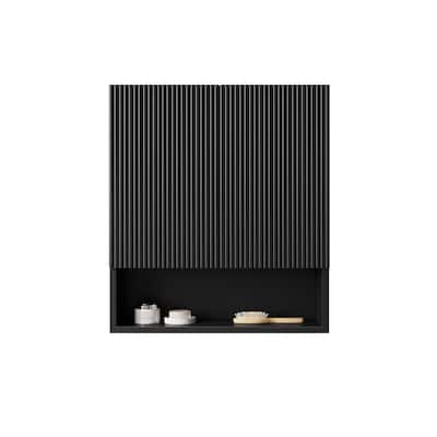 26" Wall-Mounted Striped Bathroom Cabinet, with Doors, Shelf and Open Storage Compartment Over The Toilet Storage Cabinet