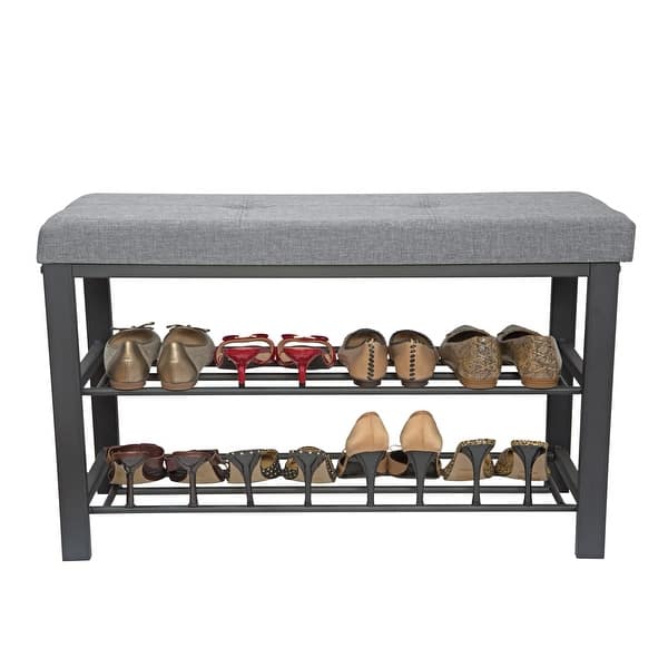 Simplify Entryway Bench with Shoe Storage in Grey - 32