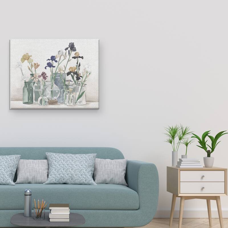 Irises in Vases Ivory by Suzanne Cruise Creative Services Canvas Art Print