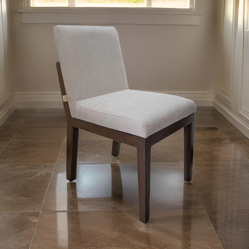 Umey 23 Inch Side Dining Chair Set of 2, Beige Fabric, Brown Solid Wood