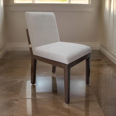 Umey 23 Inch Side Dining Chair Set of 2, Beige Fabric, Brown Solid Wood