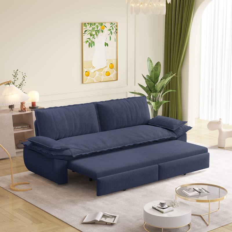 3 in 1 Pull Out Couch, 73.2" Corduroy Sofa Bed, Convertible Loveseat Sleeper Sofa for Living Room, Upholstered Couch Bed