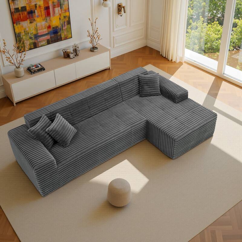 122" W No Assembly Sofa L-Shaded Sectional Modular with Chaise