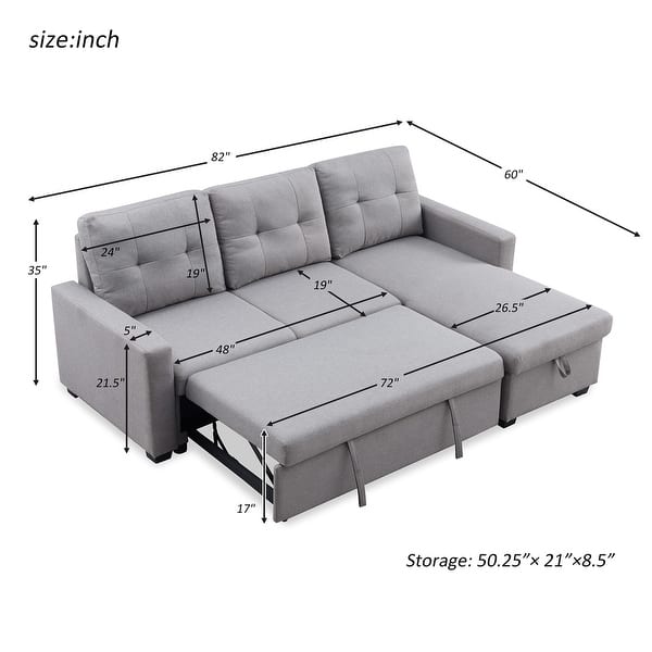 Merax 82 Inch Reversible Sleeper Sectional Sofa, Corner Sofa Bed With Storage - Overstock - 31813410