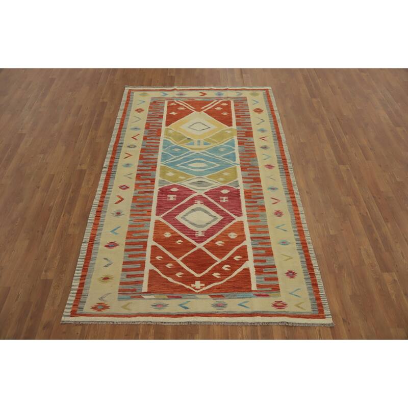 Hand Woven Southwestern Wool Multi-Colored Geometric Area Rug - 8' 3'' X 5' 1''