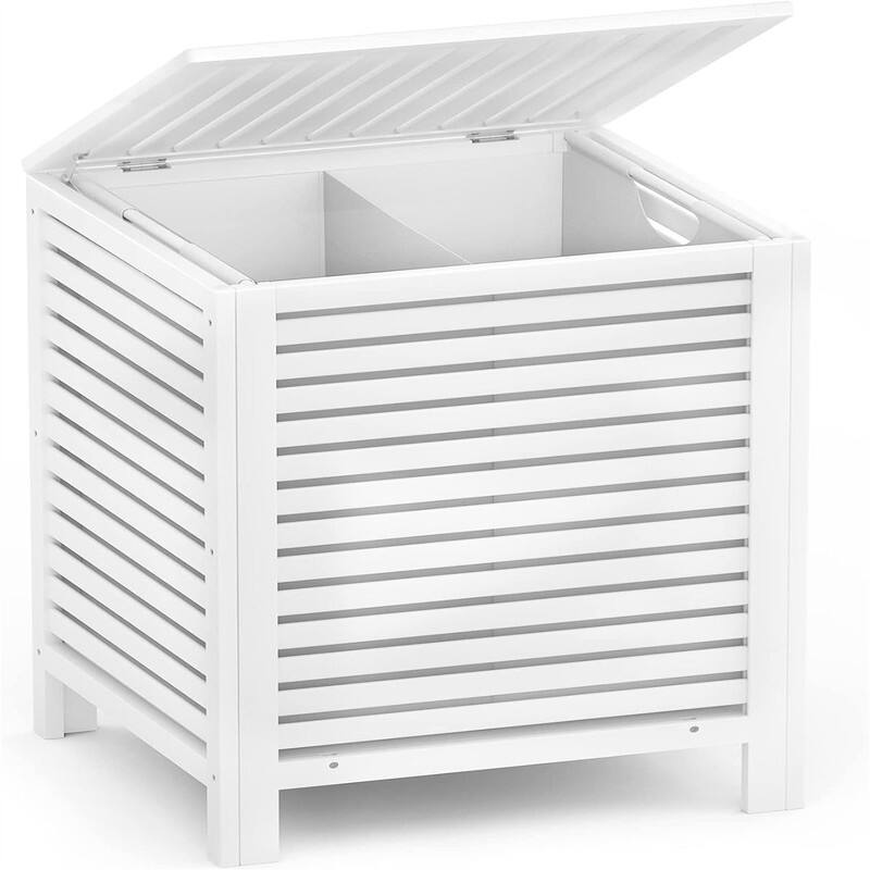 2-Section 120L Laundry Hamper with Lid - 18.31"L x 18.31"W x 25.59"H