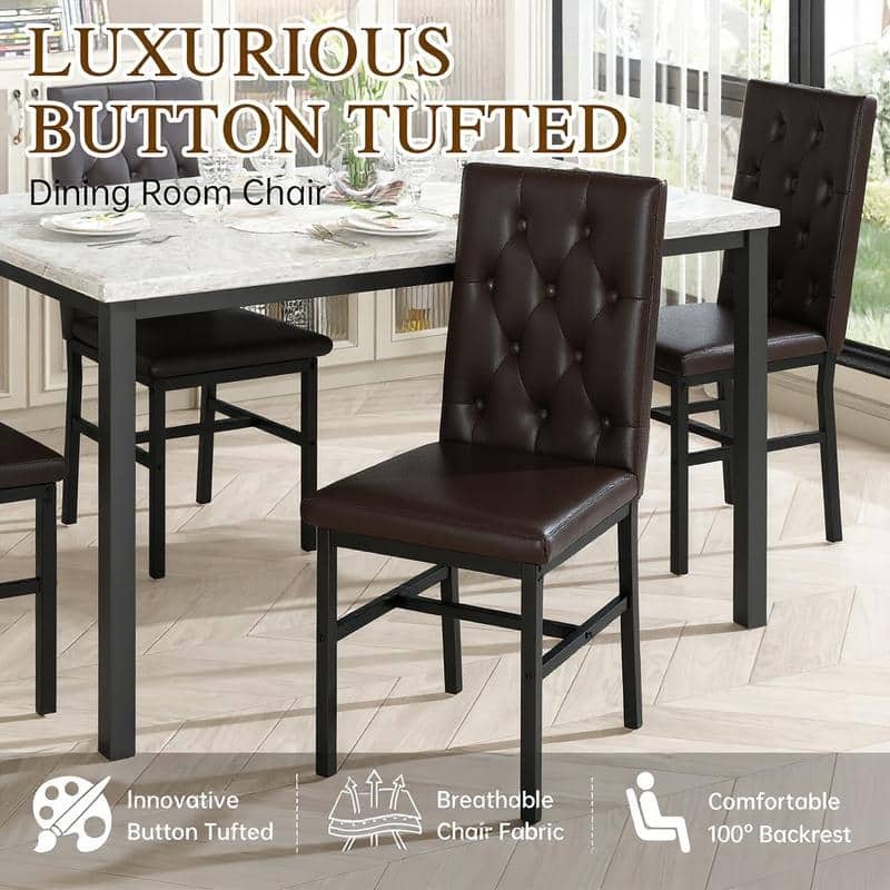 Grondin 5-Piece Dininng Room Table Set with 4 Upholstered Dining Chairs, Faux Marble Top And Metal Frame Dining Table Set Of 5