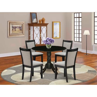 HomeStock 5-Piece Natural Oak Finish Solid Wood Top Dining Table with 4 Parson Chair with Drop Leaf Lattice Back