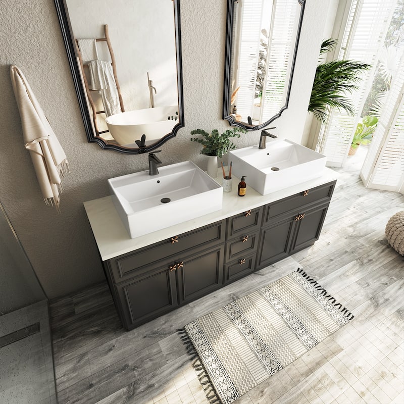Sinber White Ceramic Countertop Bathroom Vanity Vessel Sink