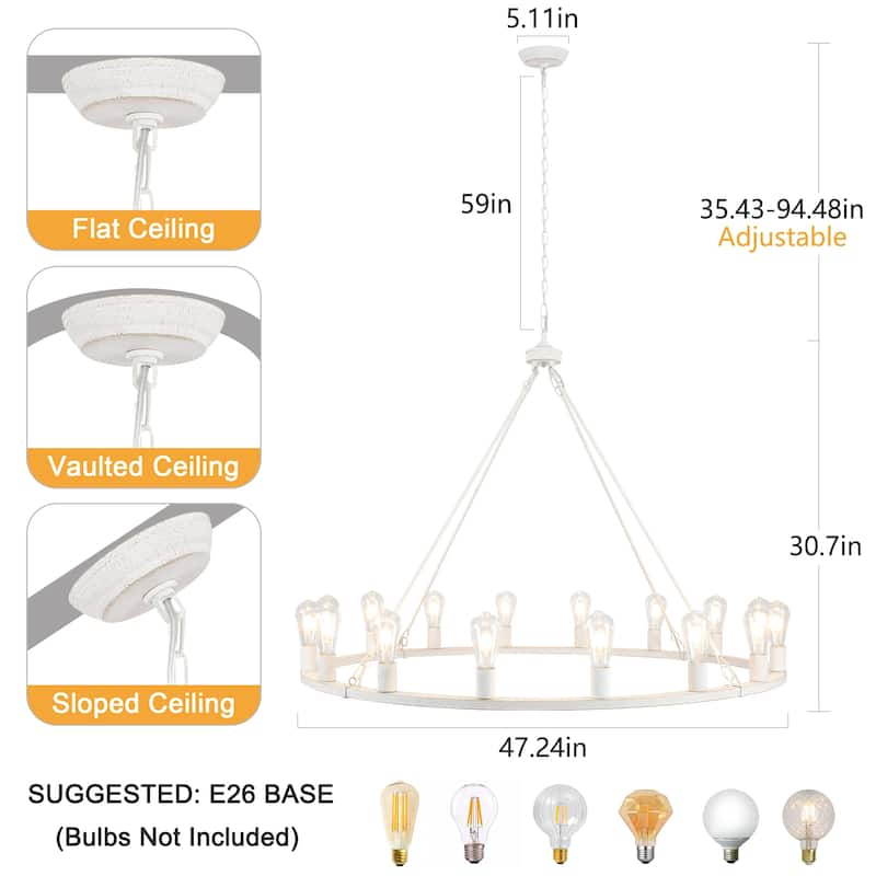 16-Light Farmhouse Chandelier , 47.24 In Wagon Wheel Chandelier for Dining Room Living Room Bedroom Kitchen