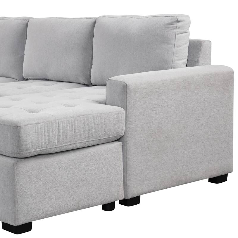108.3'' Spacious U-Shape Sectional Sofa for 6, Pull-Out Bed, Lounge Chair with USB & Type-C Ports