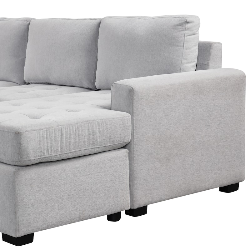 Grey 108.3'' U-Style 6-Seat Sofa with Pull-Out Bed