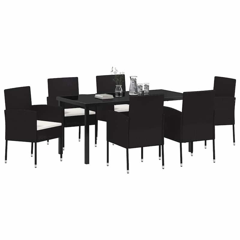 vidaXL Garden Dining Set with Cushion Black Poly Rattan