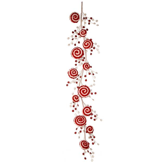 52" Peppermint Swirl Glitter Candies Garland - Red White - 52-Inch