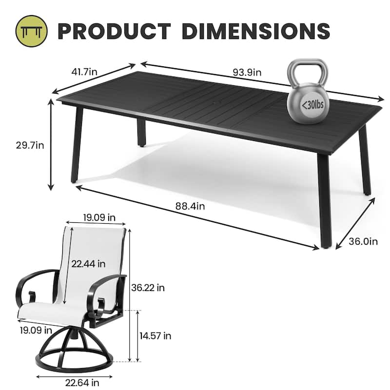 7/9-Piece Aluminum Patio Dining Set Sunbrella Swivel Chair and Dining Table with Umbrella Hole