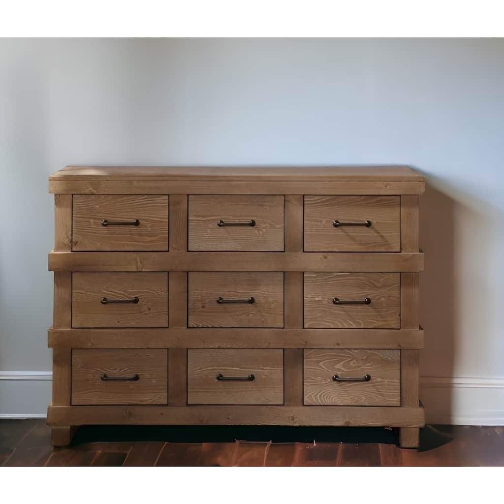 44" Brown Solid Wood Nine Drawer Triple Dresser