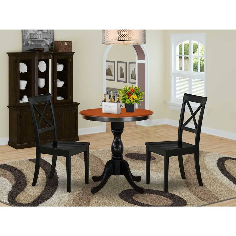 3-Piece Black and Cherry Finish Solid Wood Top - Dining Room Set - Seats 4